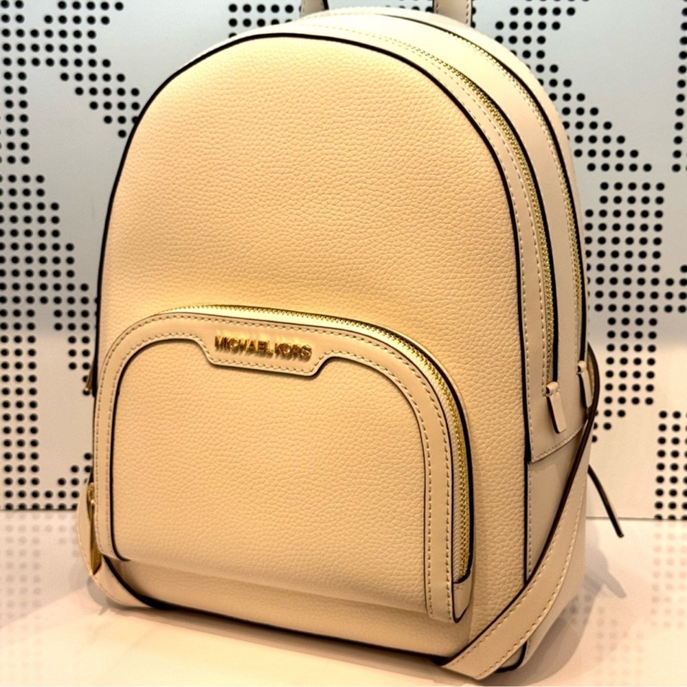 Michael Kors Jaycee Medium Pebbled Leather Backpack Light Cream Multi - Picture 2 of 9